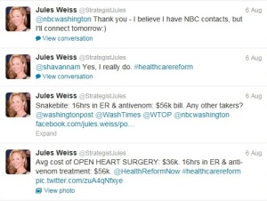 Jules Weiss's Twitter feed showing attempts to promote her 
