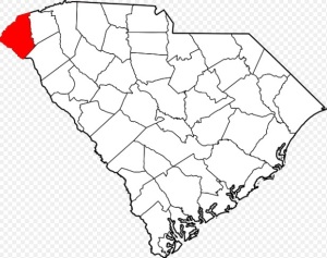 Map showing Oconee County, S.C., in red.