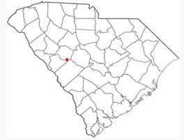 Map of South Carolina, with red dot showing location of Ridge Spring.